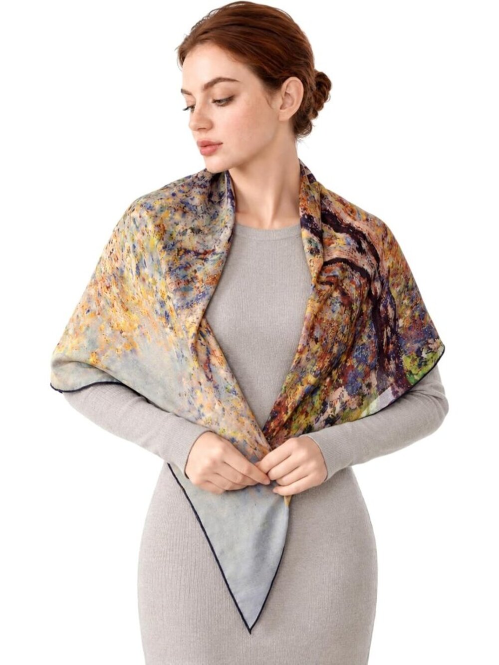 Cozy 100% Wool Square Scarf for Women, 36x36 in, Stylish Art Print Accessory